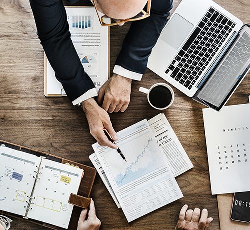 Aerial view of business data analysis graph